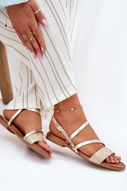 Kožené dámské sandály na plochém podpatku Maciejka 06966-25 zlaté