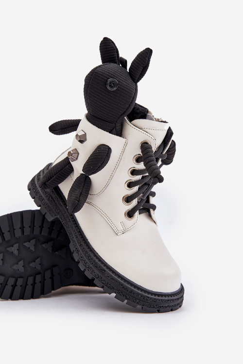 Kožené Zateplené Detské Topánky Na Zips S Medveďom Biele Vinceza 36261