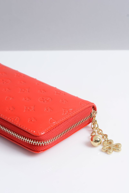 Portfel Damski Duży Czerwony Lakierowany Złoty Zamek