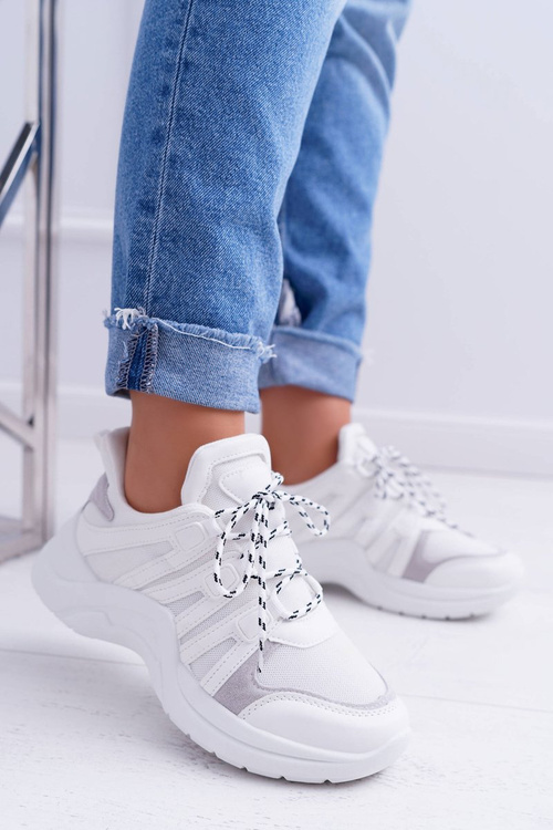 Dámske športové topánky, hrubá biela podrážna fina