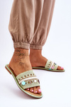 Dámske spletené zdobené zelené millano flip -flops