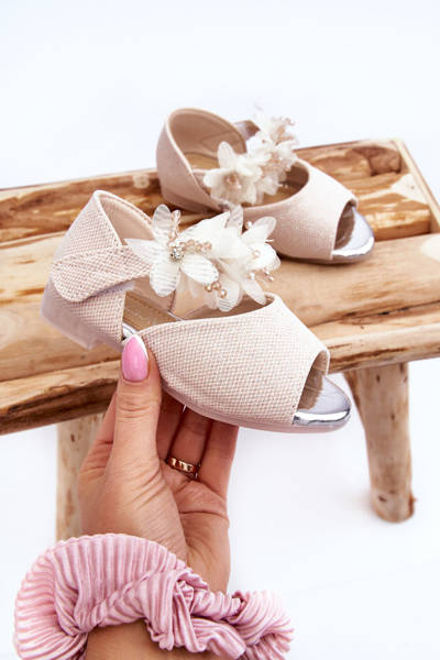 Dětské sandály na suchý zip s květinami Béžová Fiona