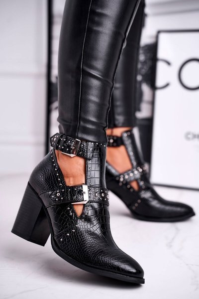 Dámské Kotníkové Boty Vystřihnout Croco Černé Aria