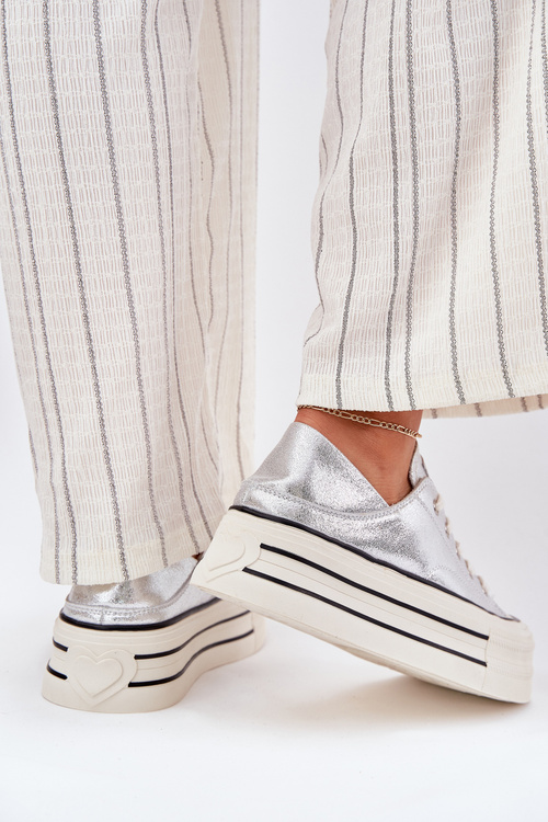 Dámske Kožené Tenisky Na Platforme GOE RR2N4108 Strieborné