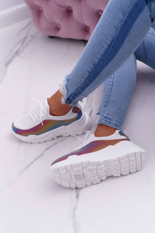 Dámská Sportovní Obuv Tlustou Podrážkou Holografické Bílé Party Up