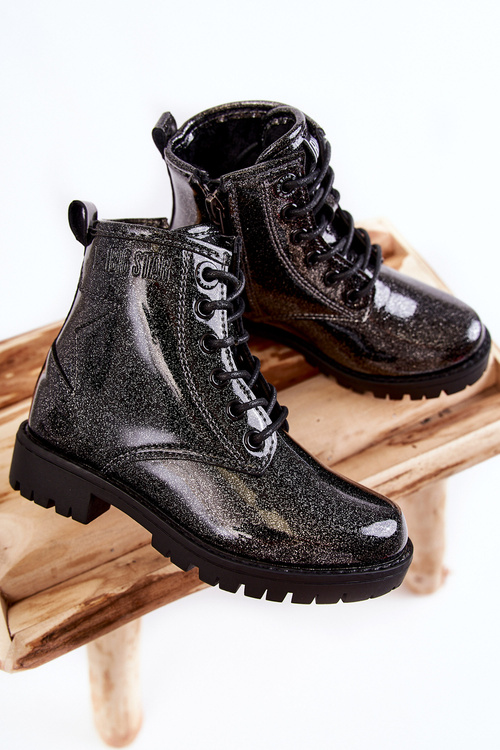 Veľká hviezda II374047 Čierne a strieborné detské vakitované topánky