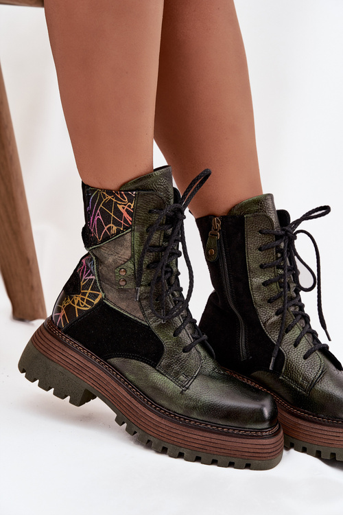 Kožené workery dámské na platformě Maciejka 07104-09 tmavě zelené