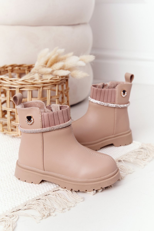 Detské topánky s flitrami béžové karamely