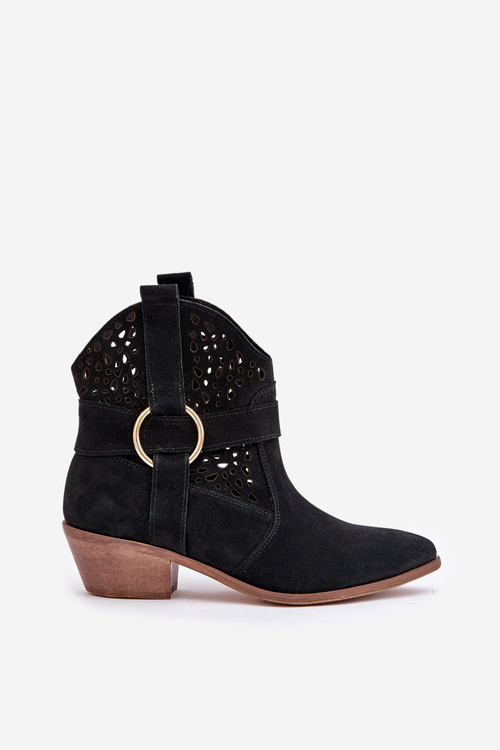 Semišové Kotníkové Boty Kovářské S Otevřením Na Podpatku Černé Zazoo 2994