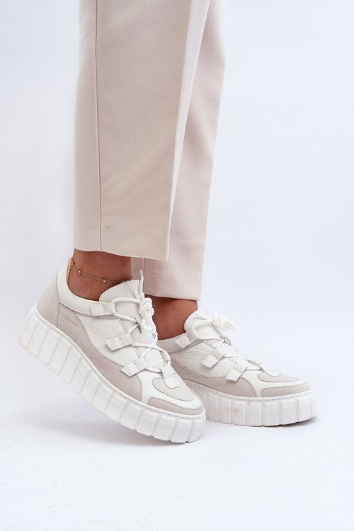 Dámské kožené sportovní boty na platformě M01/1 Zazoo světle béžové