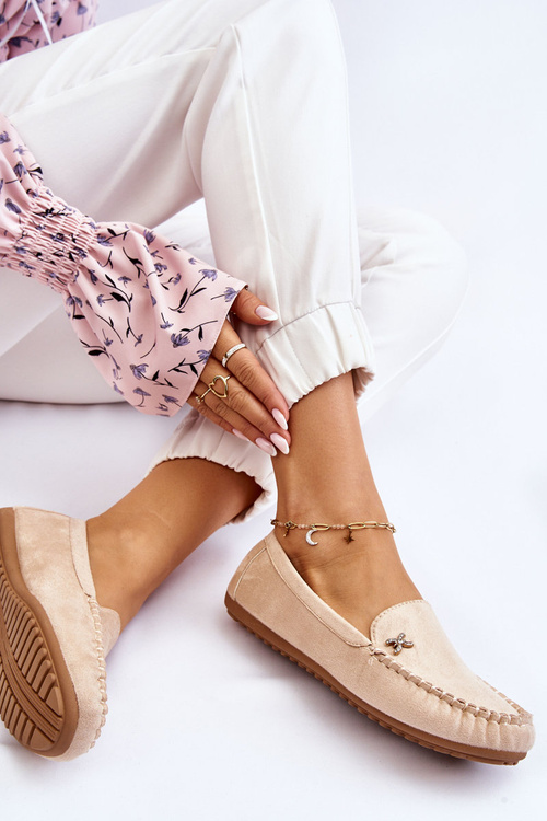 Ženské semišové mokasíny s dekoráciou Beige Leah