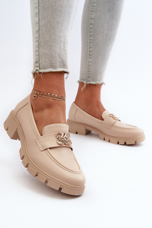 Elegantní dámské mokasíny s zlatým ozdobou béžové Tosisa