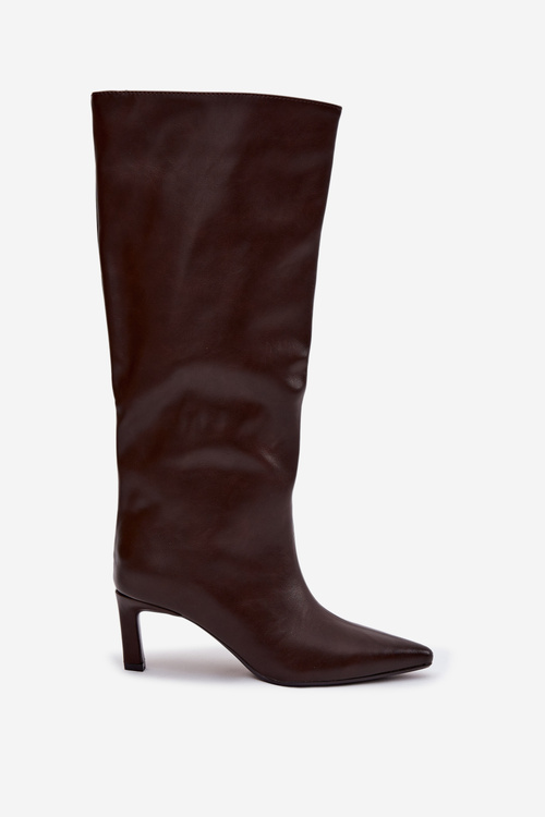 Dámske čižmy nazúvacie na ihličkovom podpätku s prešívaním čokoládové Olyvia