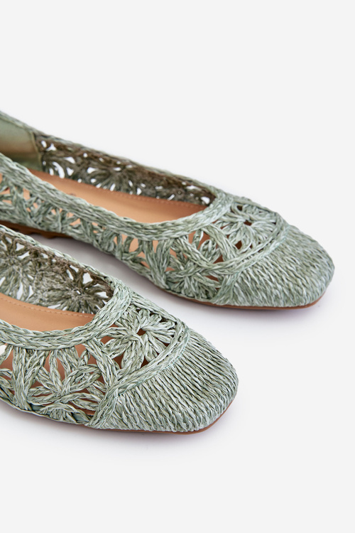 Otvorené módne zelené baleríny Thiago