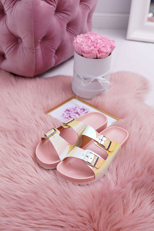 Dámske ružové profilované opalescentné papuče astramos