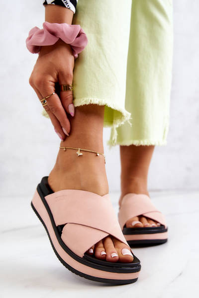 Dámske kožené papuče veľká hviezda jj274722 ružová