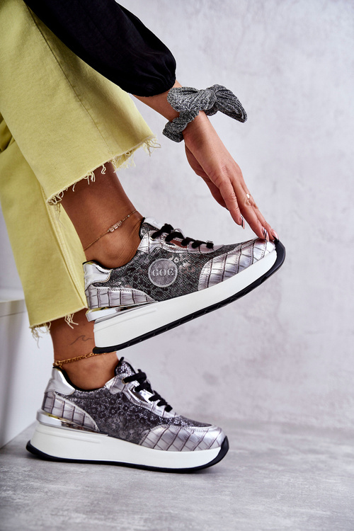 Dámská sportovní obuv na klínku GOE KK2N4083 stříbrne