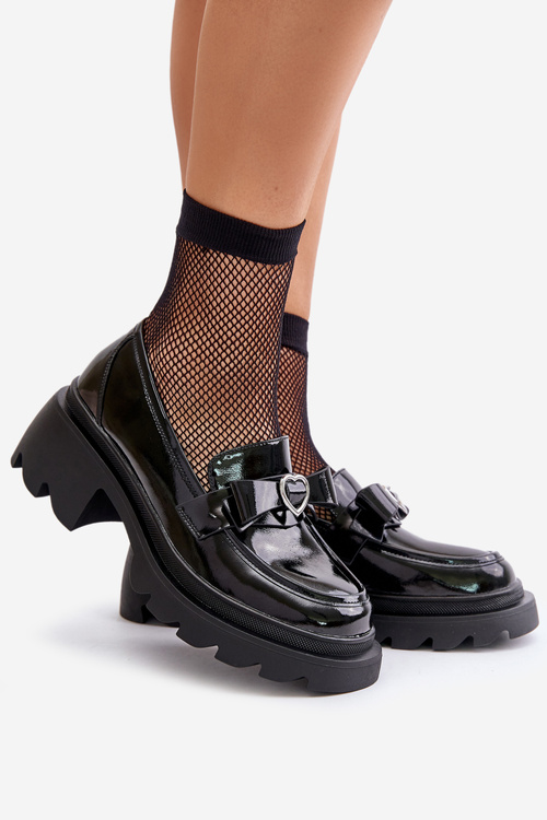 Kožené Dámské Mokasíny S Mašlí A Srdcem D&A LZ42-032 Černé