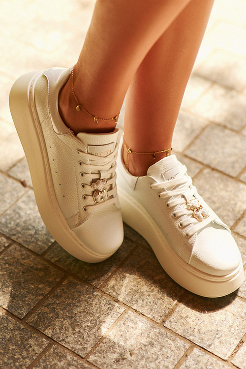 Dámske Kožené Tenisky Na Platforme S Medvedíkom Biele Vinceza 66641