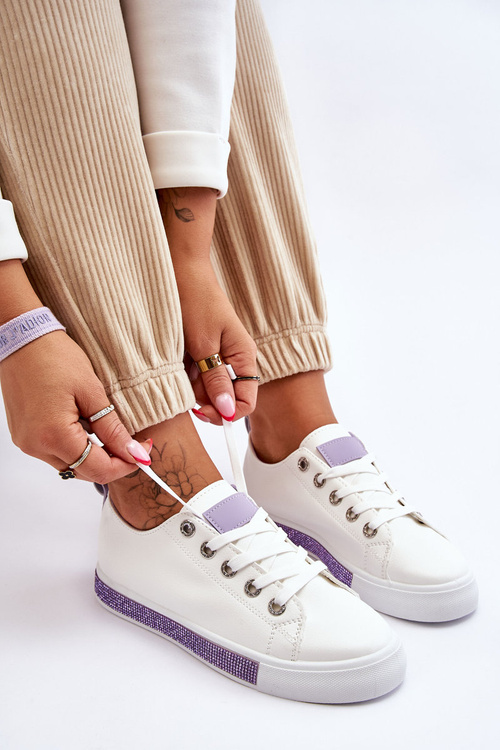 Nízke dámske tenisky s bielymi a fialovými kamienkami Demira