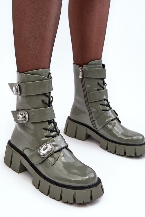 Dámské lakové boty ve zelené barvě SBarski MR870-61