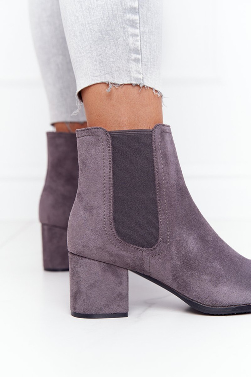 Dámské Teplé Chelsea Boty Na Podpatku Šedé Juliette