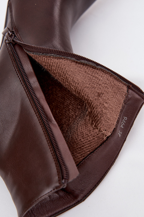 Vytápěné dámské kotníkové boty na podpatku ekologická kůže čokoládové Nolisse