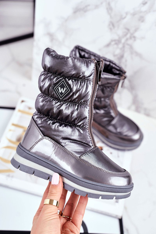 Detské snehové topánky izolované vlnou tmavo šedou mamou