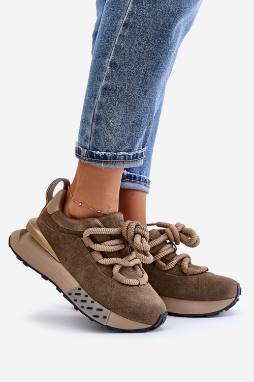 Dámské Semišové Sneakersy Na Platformě S Hrubým Šněrováním Artiker 54C1466 Světlehnědé