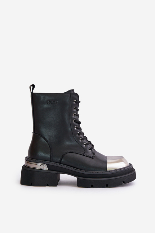 Zateplené Dámske Topánky Z Prírodnej Kože Čierne Goe OO2N4119