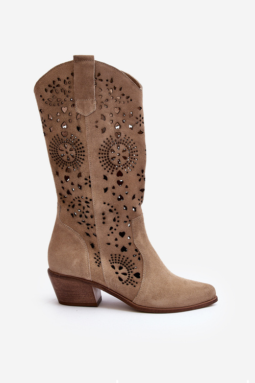 Zazoo 3396 Semišové Prošívané Polokozačky Světle Béžové