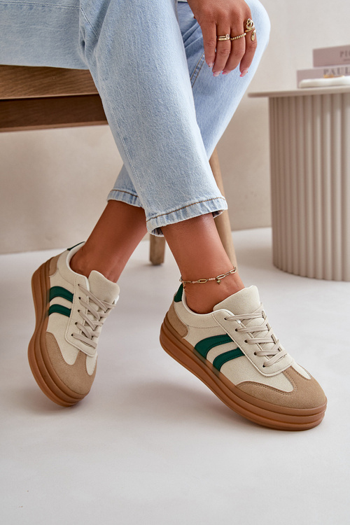 Dámske tenisky na platforme béžovo-zelené Nesonice