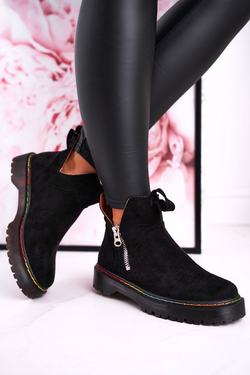 Dámské Botky Pérka S Barevným Prošíváním Semišové Černé Addison