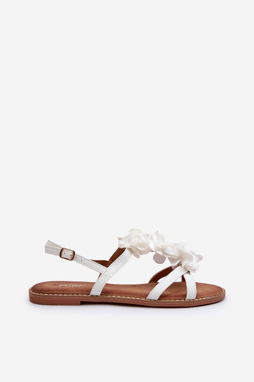 Dámske ploché sandále zdobené bielymi kvetinovými ozdobami Abidina