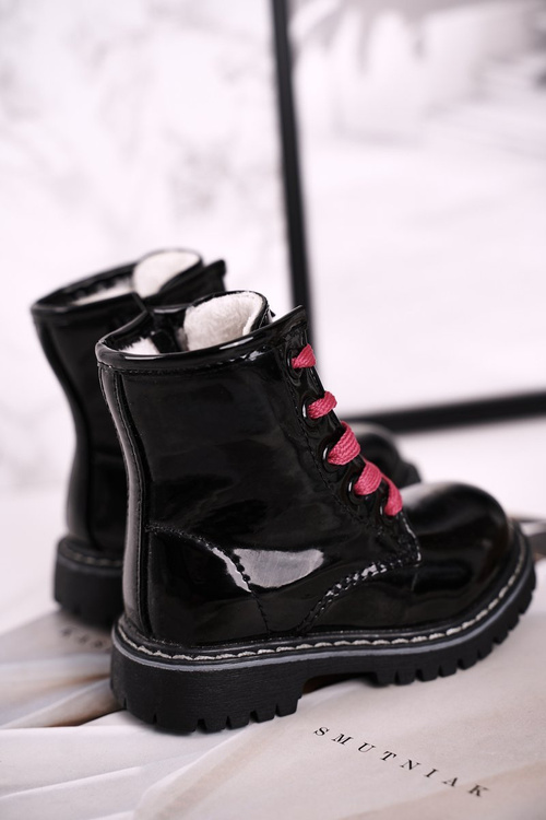 Dětské Izolované Boty Lakované Černé Pinkie
