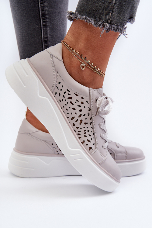 Dámske šedé kožené tenisky na platforme Peilaeno