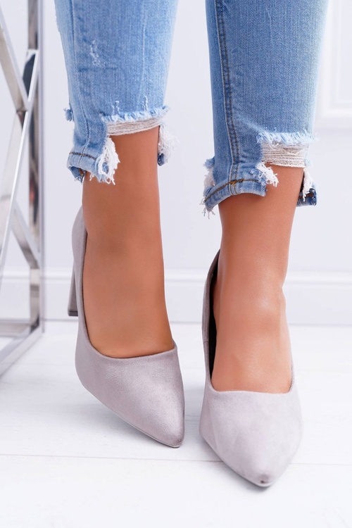 Dámské Lodičky Na Podpatku Semišové Šedé Strawberry