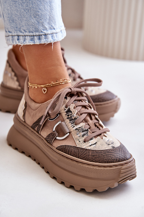 Dámské Kožené Tenisky Na Platformě Maciejka 06562-10 Tmavě Béžové