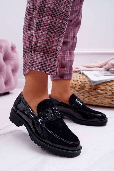 Dámské Polobotky Slip On Lakované Černé Delicious