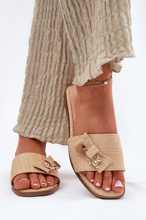 Dámske Sandále Na Plohom Opätku S Mašľou Béžové Sallariela