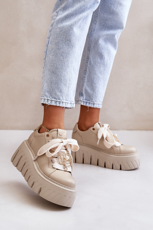 Dámské tenisky na masivní podrážce se zlatou ozdobou CheBello 4530 Béžové