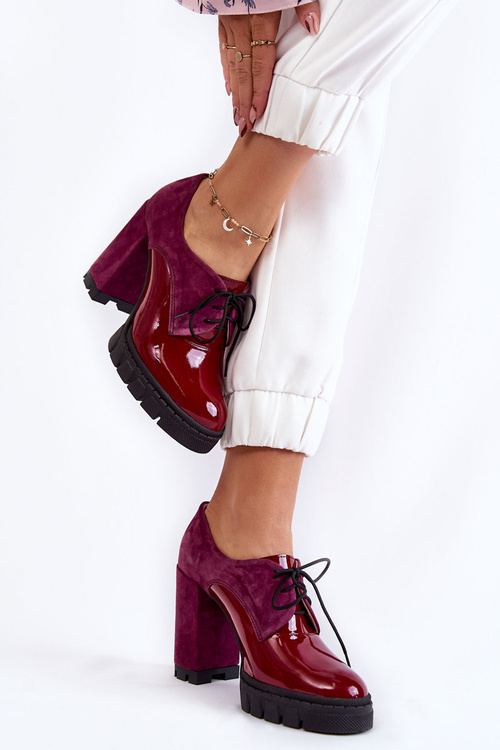 Módní semišové a lakované kozačky na platformě Maroon Carisa