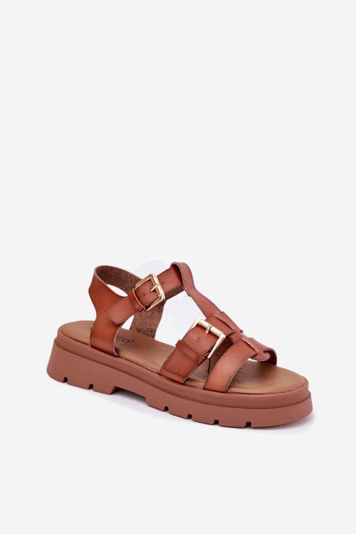 Eko Kožené Sandále Dámske S Klipsami Camel Mireza