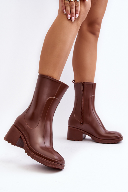 Dámské matné holínky botky na podpatku hnědé Bertaida