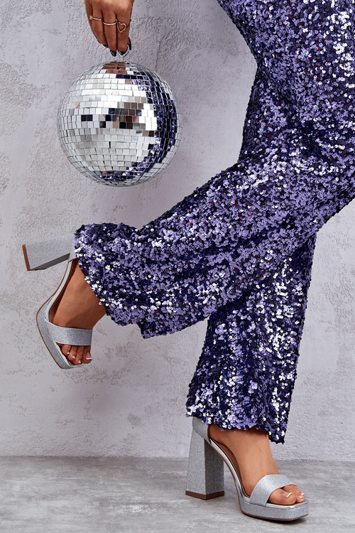 Lesklé Sandály Na Mohutném Podpatku Stříbrné Calmi