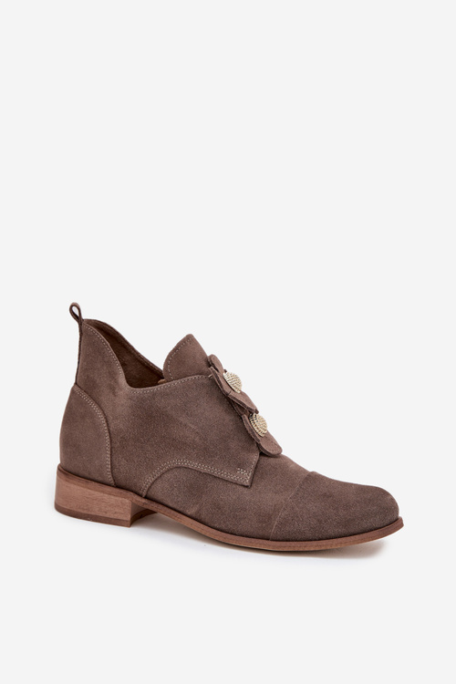 Semišové dámske poltopánky s ozdobnými kvetmi Zazoo 3080 tmavohnedé