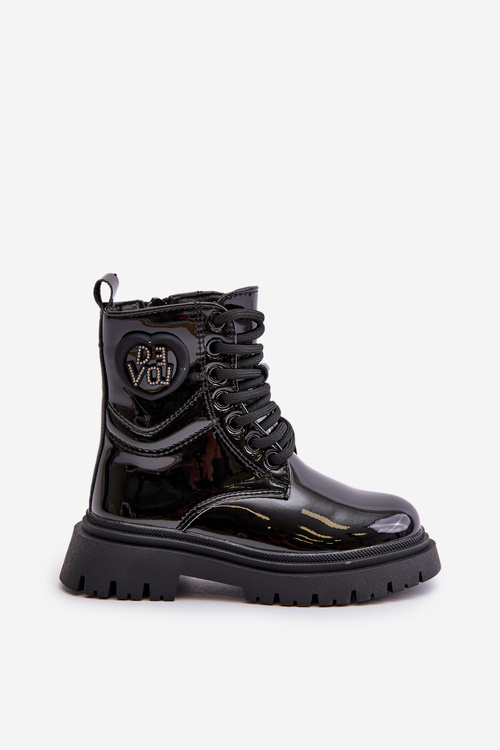 Lakované boty dívčí zateplené kožešinou na zip černé Evaliraea