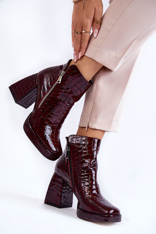 Krokodílové kožené podpätky burgundský vzor cudzinca