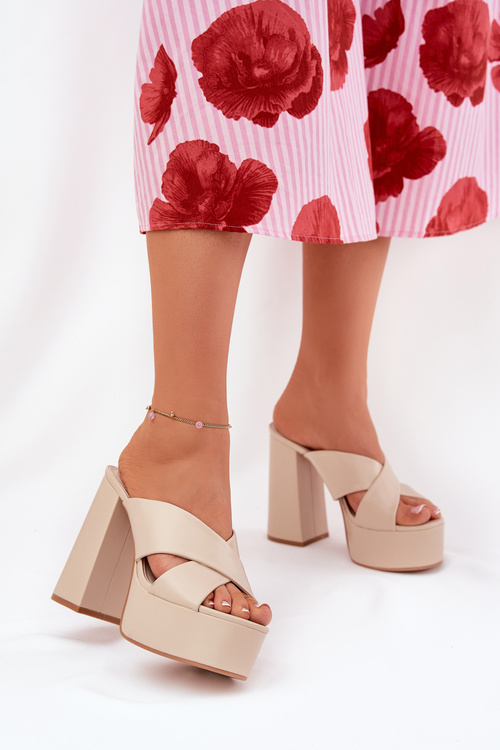 Dámske Sandále Na Platforme A Opätku Béžové Lenobos