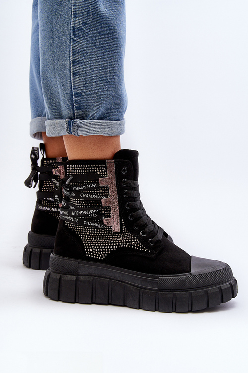 Vysoké dámske tenisky na masívnej platforme čierne Wonise